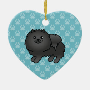 Schwarze Pomeranian-Hund-Cartoon-Illustration auf Keramikornament