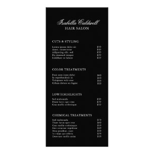 Schwarze Preisliste für Eleganthaarsalon Werbekarte