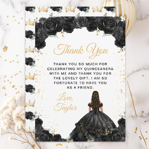 Schwarze Prinzessin Floral Quinceañera Dankeskarte
