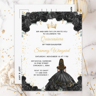 Schwarze Prinzessin Floral Quinceañera Postkarte