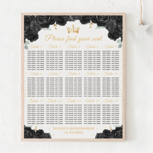 Schwarze Prinzessin Quinceañera 15 Tabelle Seating Poster