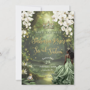 Schwarze Prinzessin und Frosch Weise Grüne Robe Sw Save The Date