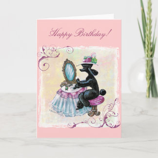 Schwarze Pudel-Boudoir-Retro-Kunst-Geburtstagskart Karte