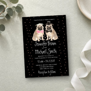 Schwarze Pug-Hochzeit Hund Einladung