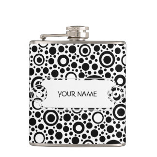 Schwarze Punkte & Kreismuster + Ihr Text & Hinterg Flachmann