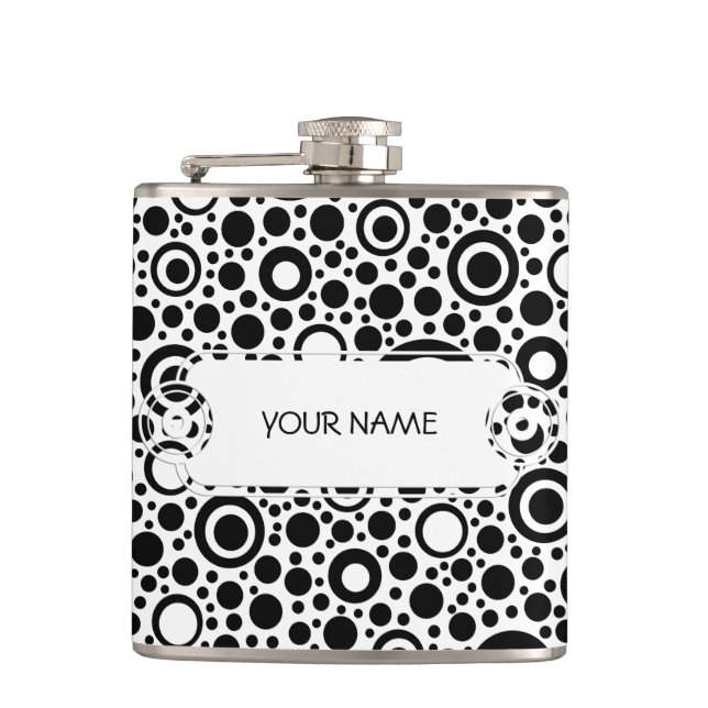 Schwarze Punkte & Kreismuster + Ihr Text & Hinterg Flachmann (Vorderseite)
