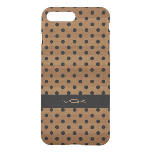 Schwarze Punkte Muster auf braunem Holz iPhone 8 Plus/7 Plus Hülle