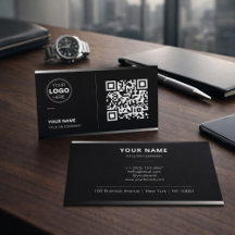 Schwarze QR-Code-Visitenkarte mit Logo | Modern