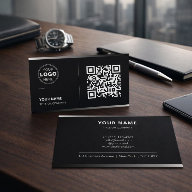 Schwarze QR-Code-Visitenkarte mit Logo | Modern Visitenkarte (Von Creator hochgeladen)