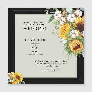 Schwarze quadratische Sonnenblumen-Hochzeitseinlad Magneteinladung