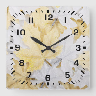 Schwarze Quadratzahlen / Feiertags-Gold-Ahornblätt Quadratische Wanduhr