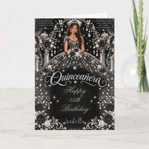 Schwarze Quinceañera-Feier in Silber Karte