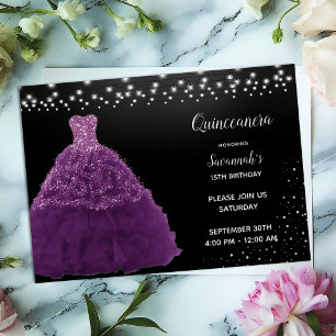 Schwarze Quinceanera Prinzessin Lila Gourmets Einladung