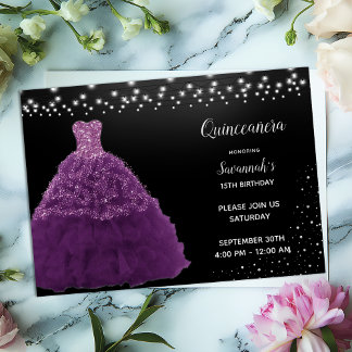 Schwarze Quinceanera Prinzessin Lila Gourmets Einladung