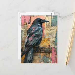 Schwarze Raben Mixed Media Collage Postkarte