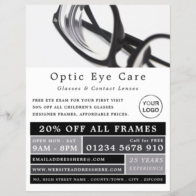Schwarze Rahmen, Optiker, Techniker Flyer (Vorne)