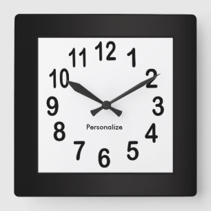 Schwarze Rahmen und Zahlen   DIY Hintergrundfarbe Quadratische Wanduhr