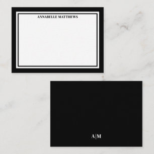 Schwarze Rand Minimalistische Namensmonogramm Mitteilungskarte