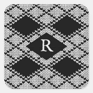 SCHWARZE RAUTE STRICK Große Quadrat Sticker + Ursp