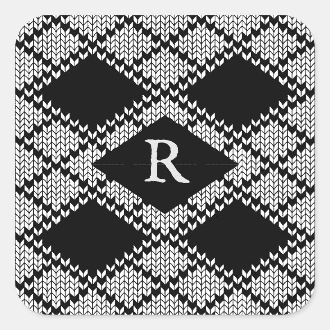 SCHWARZE RAUTE STRICK Große Quadrat Sticker + Ursp (Vorderseite)