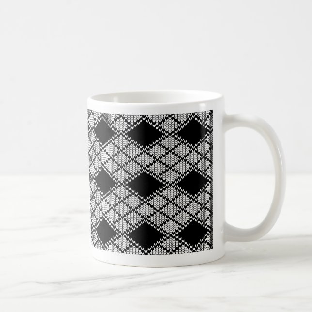SCHWARZE RAUTE STRICK Weiße Tasse (Rechts)