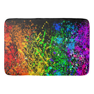 Schwarze Regenbogen-Farb-Spritzer Farbige Badematte