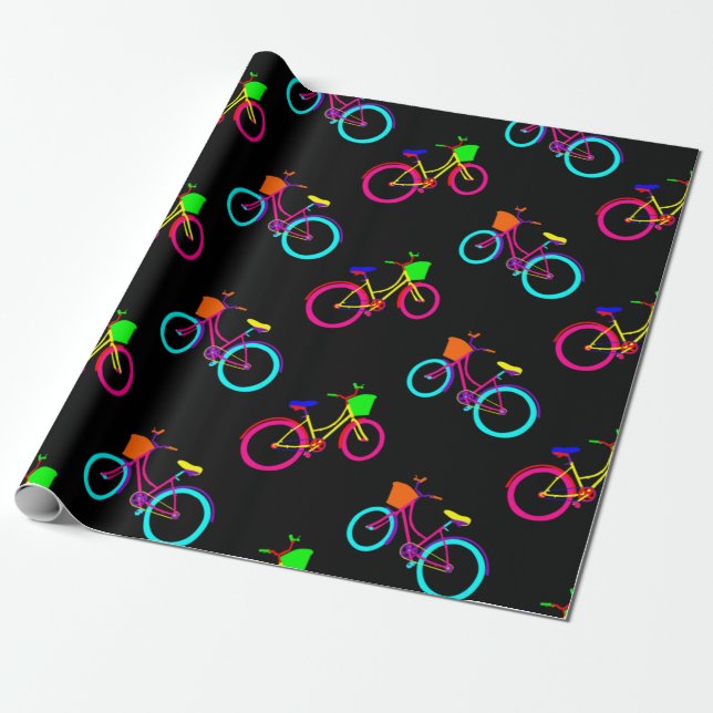 Schwarze Regenbogenbikes farbenfrohe Fahrräder Geschenkpapier (Ungerollt)