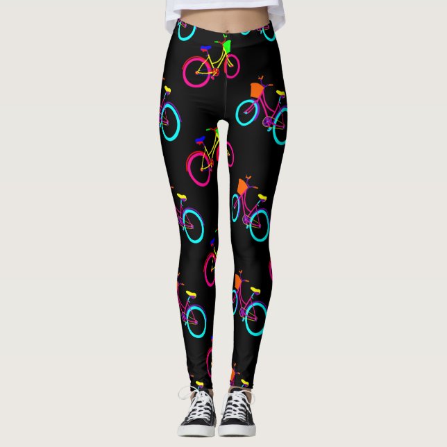 Schwarze Regenbogenbikes farbenfrohe Fahrräder Leggings (Vorderseite)