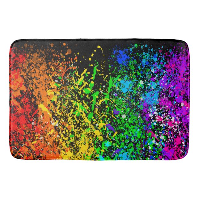 Schwarze Regenbogenfarbe Farbklecks Bunt Badematte (Vorderseite)