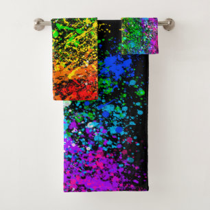 Schwarze Regenbogenfarbe Farbspritzer Bunt Badhandtuch Set