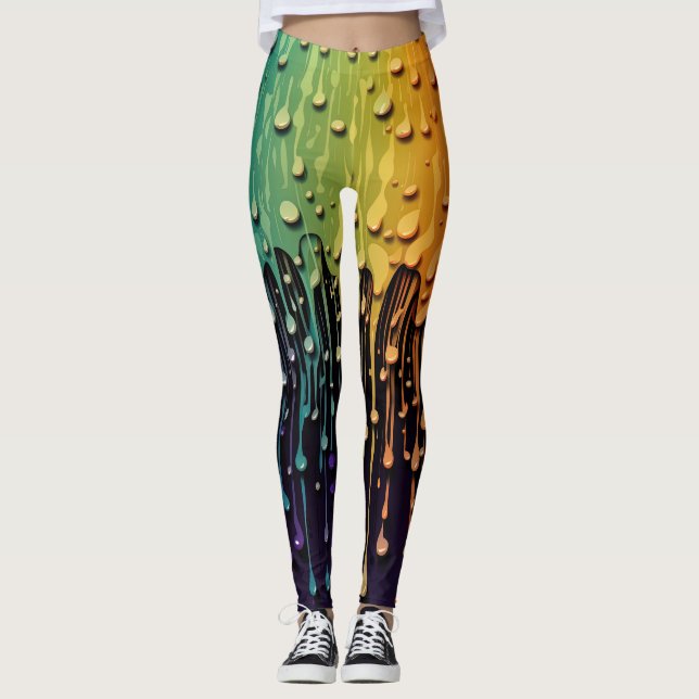 Schwarze Regenbogenwassertropfen Leggings (Vorderseite)