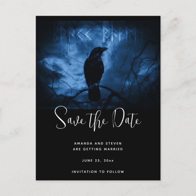 Schwarze Reihe mit Runen Dark Goth Save the Date Einladungspostkarte (Vorderseite)