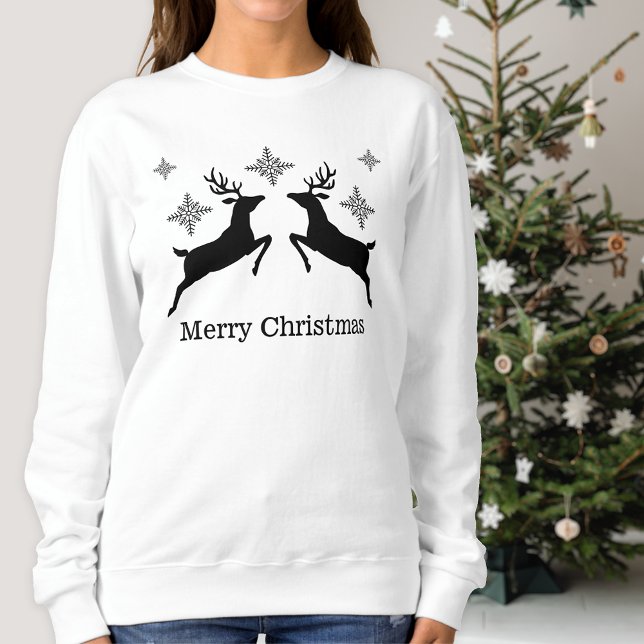 Schwarze Rentiere und Schneeflocken frohe Weihnach Sweatshirt (Festive design for the Holiday season.)