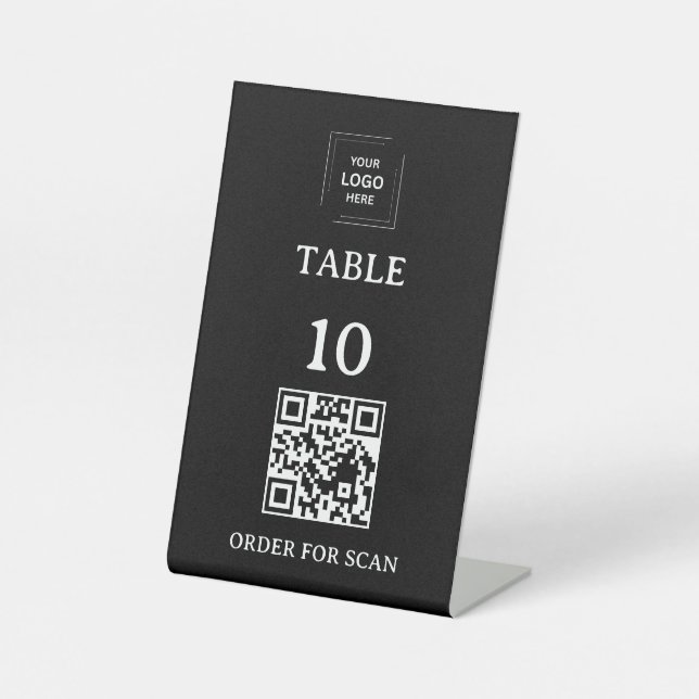 Schwarze Restaurant-Tischnummer QR-Code-Scan zum Sockelschild (Vorderseite)