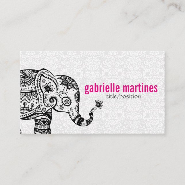 Schwarze Retro-Blume und elegante weiße Diamanten Visitenkarte (Vorderseite)