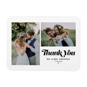 Schwarze Retro-Kalligrafie - Zwei-Foto-Hochzeit Magnet