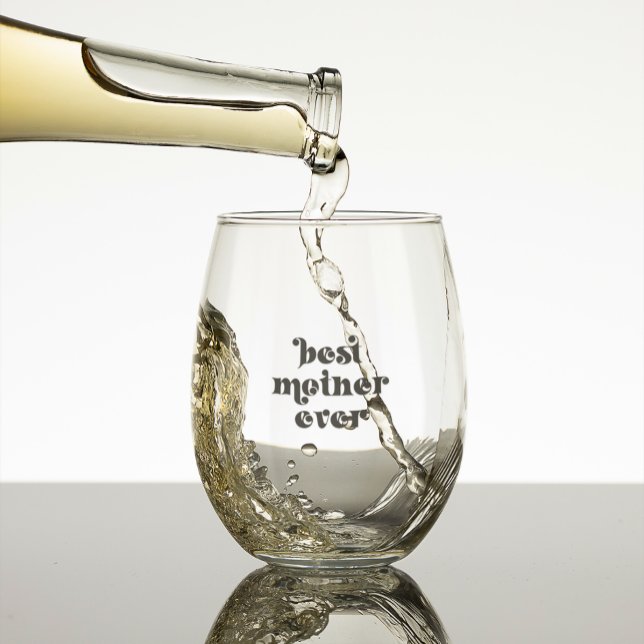 Schwarze Retro Typografie - Beste Mutter je Weinglas Ohne Stiel (Von Creator hochgeladen)