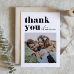 Schwarze Retro Typografie Moderne Hochzeit des Fot Dankeskarte<br><div class="desc">Senden Sie herzliche Anerkennung mit unserer personalisierbaren Foto Hochzeit Dankeschön-Karte, die entworfen wurde, um Retro fett formatiert Typografie mit einem eleganten handgeschriebenen Skript zu verbinden. Diese Karte bietet einen einzigartigen und stilvollen Weg, um den Gästen, die Ihren besonderen Tag feierten, Ihre Dankbarkeit auszusprechen. Die Karte mit Ihrer einzigartigen Danksagung einfach...</div>