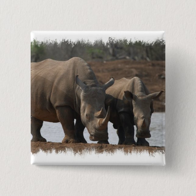 Schwarze Rhinos-quadratisches Button (Vorderseite)
