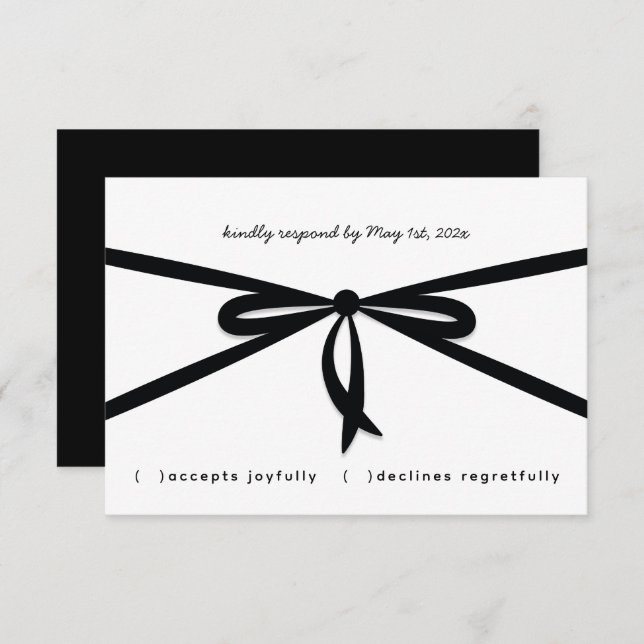 SCHWARZE RIBBON & BOW RSVP KARTE (Vorne/Hinten)