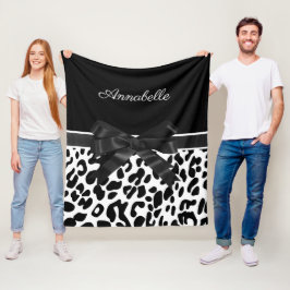 Schwarze Ribbon Leopard Print Fleecedecke