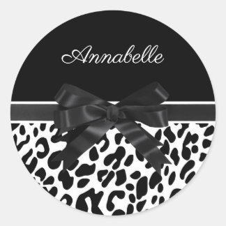 Schwarze Ribbon Leopard Print Runder Aufkleber