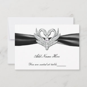 Schwarze Ribbon Silver Swans Table Platzkarte