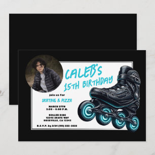 Schwarze Rollerblades mit blauen Glowrädern zum Ge Einladung