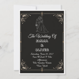 Schwarze Romantische Eleganz Schwarze Elfenbein Go Einladung