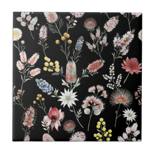 Schwarze Romantische Melancholische Aquarell-Wildb Fliese