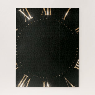 Schwarze römische Zahlen Uhr Neujahr Gold Puzzle