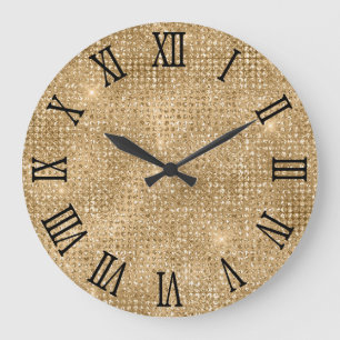 Schwarze römische Ziffern Gold Disco Glitter Große Wanduhr