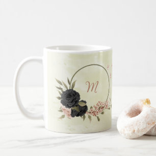 schwarze rosa Blüten  Kaffeetasse