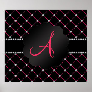 Schwarze rosa Diamanten des Monogramms Poster